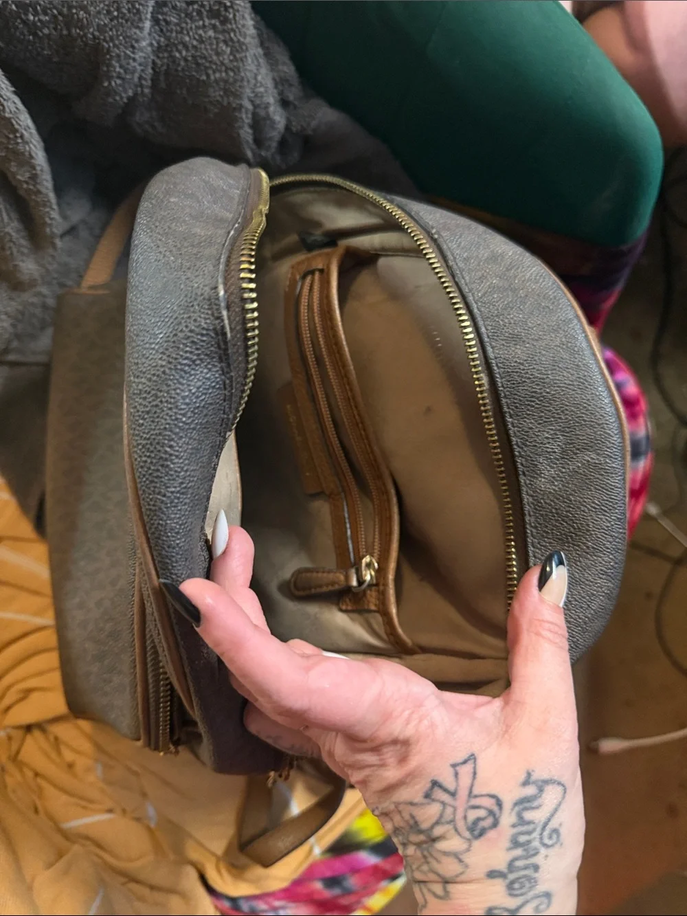 Michael Kors Brown MK Monogram Backpack with Gold Hardware